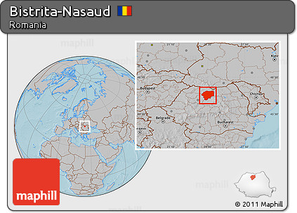 Gray Location Map of Bistrita-Nasaud, hill shading