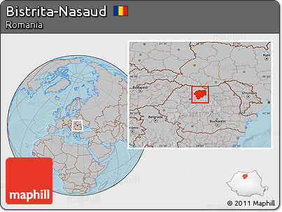 Gray Location Map of Bistrita-Nasaud, hill shading