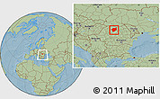 Savanna Style Location Map of Bistrita-Nasaud, within the entire country, hill shading