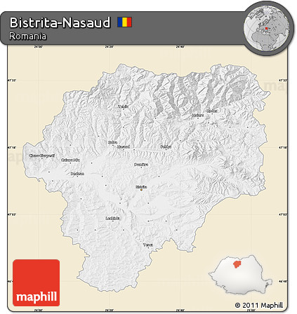 Classic Style Map of Bistrita-Nasaud, single color outside