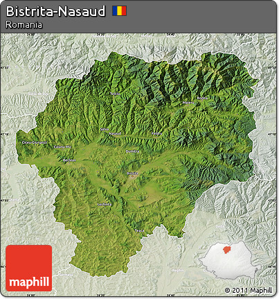 Satellite Map of Bistrita-Nasaud, lighten