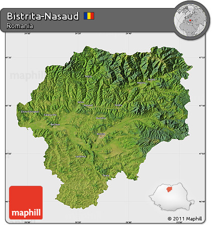 Satellite Map of Bistrita-Nasaud, single color outside