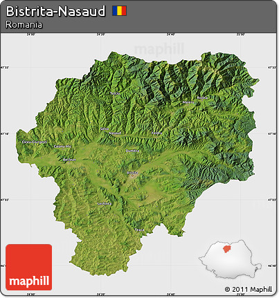 Satellite Map of Bistrita-Nasaud, single color outside
