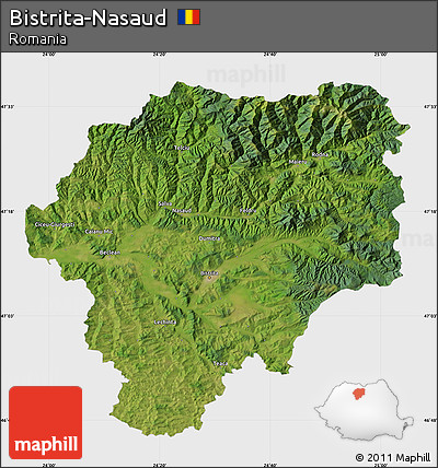 Satellite Map of Bistrita-Nasaud, single color outside