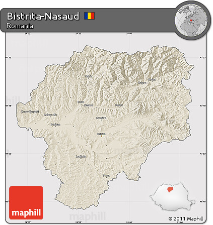 Shaded Relief Map of Bistrita-Nasaud, cropped outside