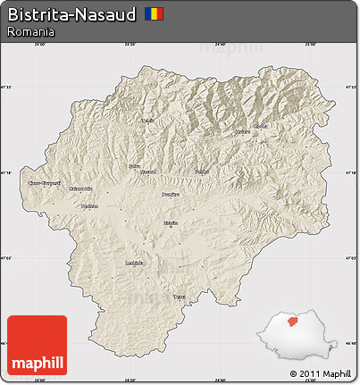 Shaded Relief Map of Bistrita-Nasaud, cropped outside
