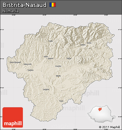 Shaded Relief Map of Bistrita-Nasaud, cropped outside