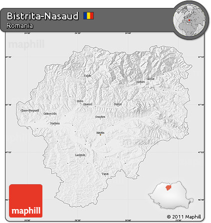 Silver Style Map of Bistrita-Nasaud, single color outside