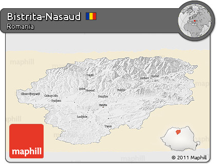 Classic Style Panoramic Map of Bistrita-Nasaud, single color outside
