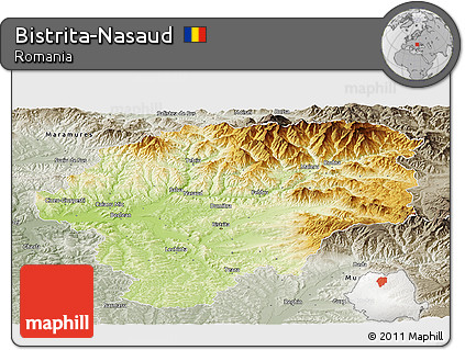 Physical Panoramic Map of Bistrita-Nasaud, semi-desaturated