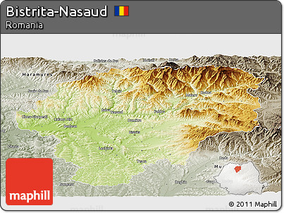 Physical Panoramic Map of Bistrita-Nasaud, semi-desaturated