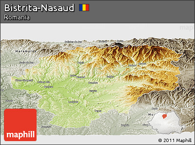 Physical Panoramic Map of Bistrita-Nasaud, semi-desaturated