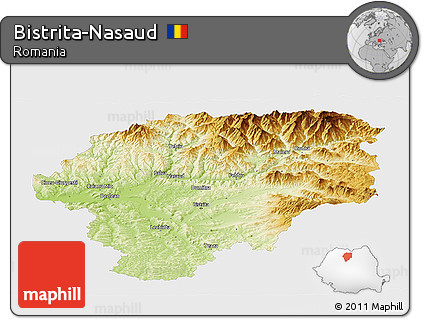 Physical Panoramic Map of Bistrita-Nasaud, single color outside