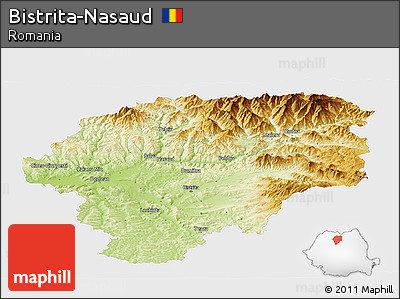 Physical Panoramic Map of Bistrita-Nasaud, single color outside