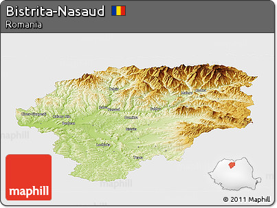 Physical Panoramic Map of Bistrita-Nasaud, single color outside
