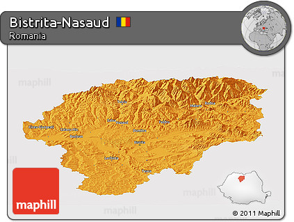 Political Panoramic Map of Bistrita-Nasaud, single color outside