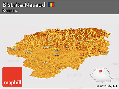 Political Panoramic Map of Bistrita-Nasaud, single color outside