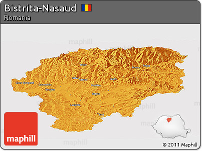 Political Panoramic Map of Bistrita-Nasaud, single color outside