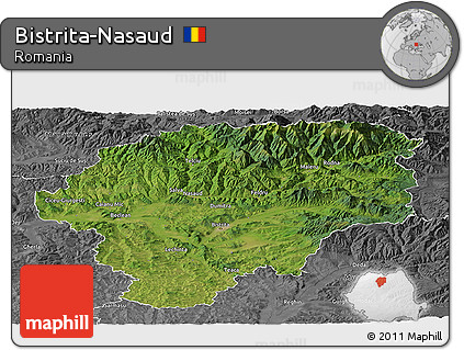Satellite Panoramic Map of Bistrita-Nasaud, desaturated