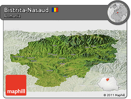 Satellite Panoramic Map of Bistrita-Nasaud, lighten