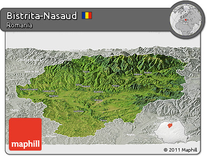 Satellite Panoramic Map of Bistrita-Nasaud, lighten, semi-desaturated