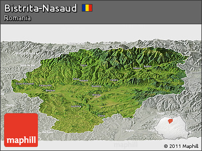 Satellite Panoramic Map of Bistrita-Nasaud, lighten, semi-desaturated