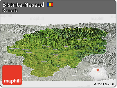 Satellite Panoramic Map of Bistrita-Nasaud, lighten, semi-desaturated