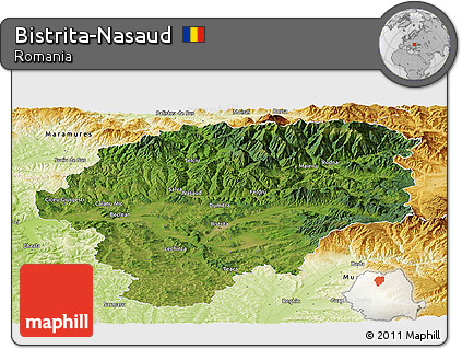 Satellite Panoramic Map of Bistrita-Nasaud, physical outside
