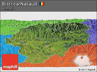 Satellite Panoramic Map of Bistrita-Nasaud, political outside