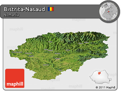 Satellite Panoramic Map of Bistrita-Nasaud, single color outside