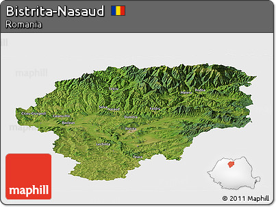Satellite Panoramic Map of Bistrita-Nasaud, single color outside
