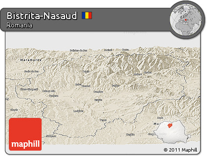 Shaded Relief Panoramic Map of Bistrita-Nasaud