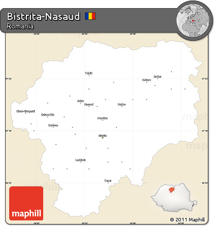 Classic Style Simple Map of Bistrita-Nasaud, single color outside