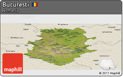 Satellite Panoramic Map of Bucuresti, shaded relief outside