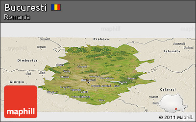 Satellite Panoramic Map of Bucuresti, shaded relief outside