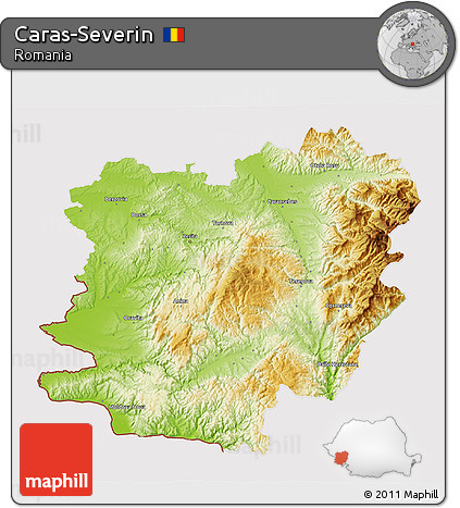 Physical 3D Map of Caras-Severin, cropped outside