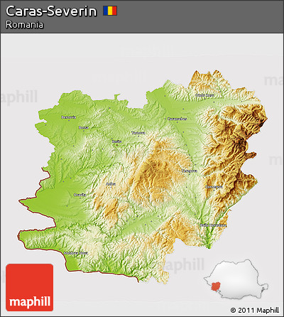 Physical 3D Map of Caras-Severin, cropped outside