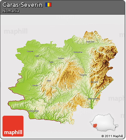 Physical 3D Map of Caras-Severin, cropped outside