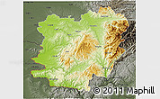 Physical 3D Map of Caras-Severin, darken, semi-desaturated