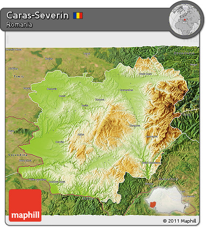 Physical 3D Map of Caras-Severin, satellite outside
