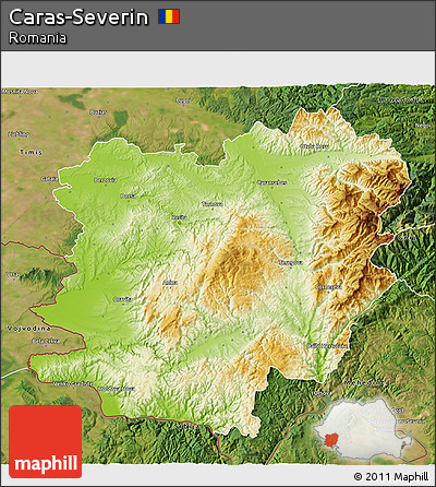 Physical 3D Map of Caras-Severin, satellite outside