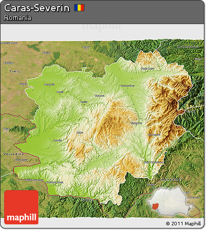 Physical 3D Map of Caras-Severin, satellite outside