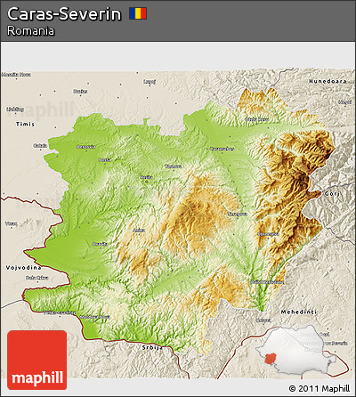 Physical 3D Map of Caras-Severin, shaded relief outside