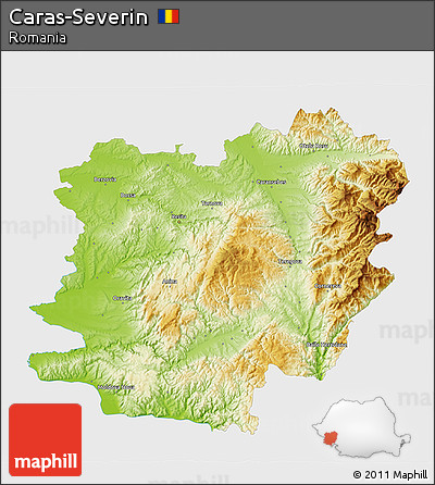 Physical 3D Map of Caras-Severin, single color outside