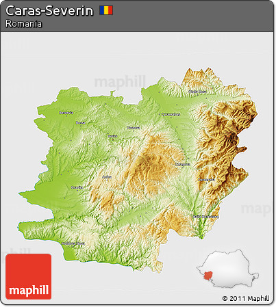 Physical 3D Map of Caras-Severin, single color outside