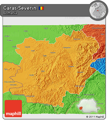 Political 3D Map of Caras-Severin