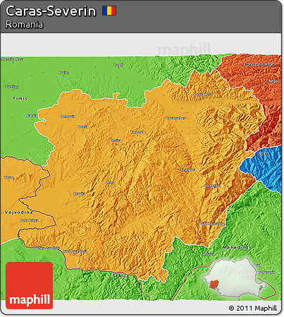 Political 3D Map of Caras-Severin