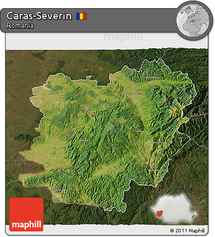 Satellite 3D Map of Caras-Severin, darken