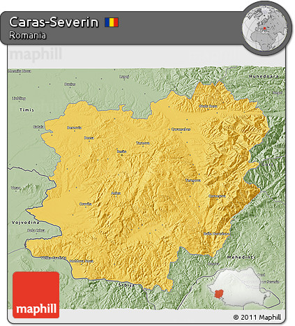 Savanna Style 3D Map of Caras-Severin