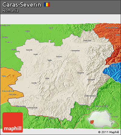 Shaded Relief 3D Map of Caras-Severin, political outside